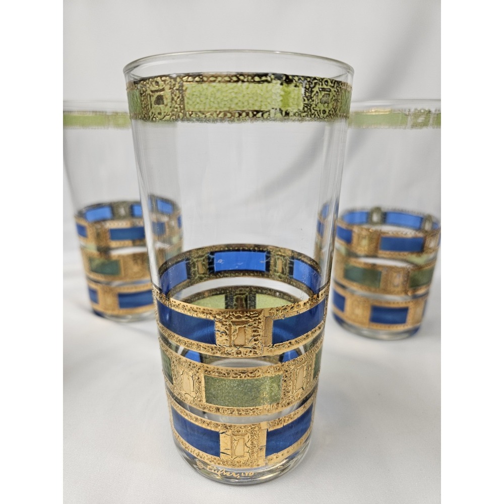 Vintage Culver Signed Empress 22K Gold Decorated Glasses~Set of‎ 5